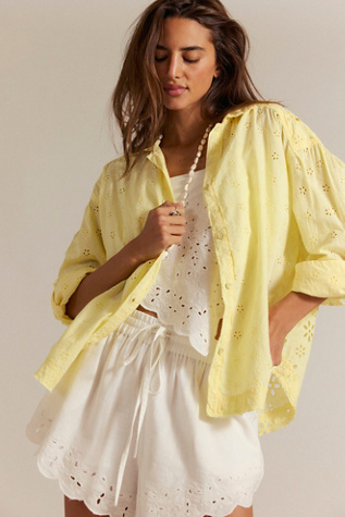 We The Free Mae Washed Eyelet Shirt at Free People in Yellow, Size: L