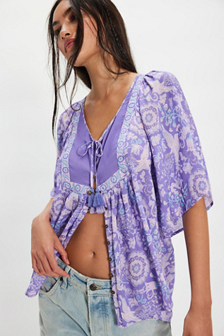 Spell Sannah Short-Sleeve Top at Free People in Purple, Size: M