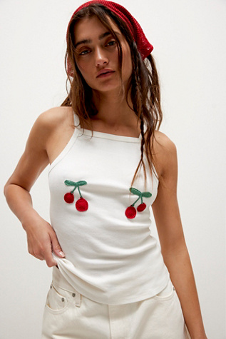Bali Cherry Bomb Tank Top at Free People in Clean Ivory Combo, Size: Large