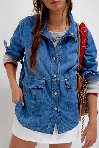 We The Free Texas Strut Denim Shirt at Free People in True Blue Med Wash, Size: Medium
