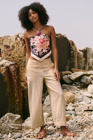 Pantalon Demi en Coton-Lin par free-est en Pêche Pâle, pour femme chez Free People