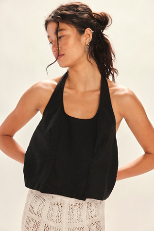 Melted Away Cotton-Linen Top by free-est at Free People in Black, Size: M