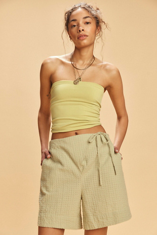 Pucker Check Wrap Shorts by free-est at Free People in Green, Size: XS