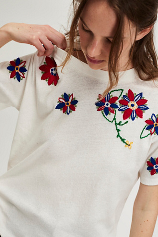 Petal Stitch Tissue Tee by Free People in White, Size: M