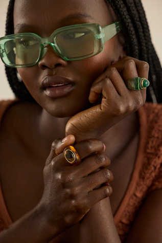 Frankie Rectangle Sunglasses at Free People in Lime Mojito
