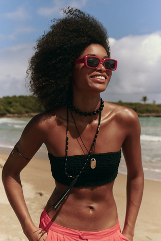 Frankie Rectangle Sunglasses at Free People in Firecracker With Black Lens