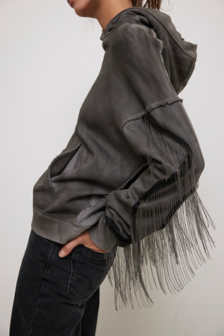 Tricia Fix Fringe Sleeve Hoodie At Free People In Greyhound Combo, Size: XS