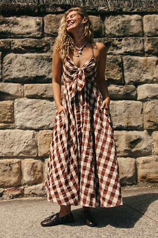Via Midi Dress at Free People in Brown Combo Everly, Size: XS