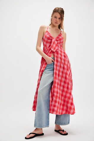 Via Midi Dress at Free People in Red Combo Everly, Size: Large