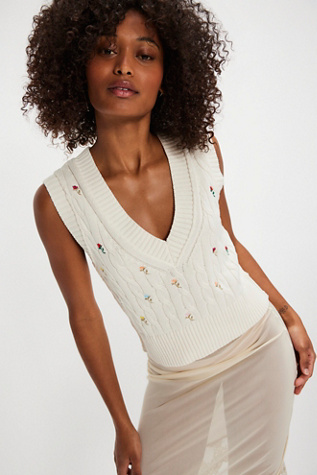Plumeria Floral Vest Jacket at Free People in Optic White Combo, Size: Large