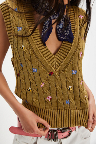 Plumeria Floral Vest Jacket by Free People in Green, Size: M