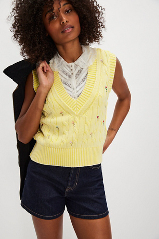 Plumeria Floral Vest Jacket by Free People in Yellow, Size: L
