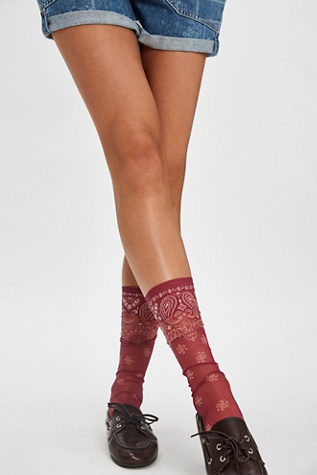 Bandana Tall Sock by Maria La Rosa at Free People in Red