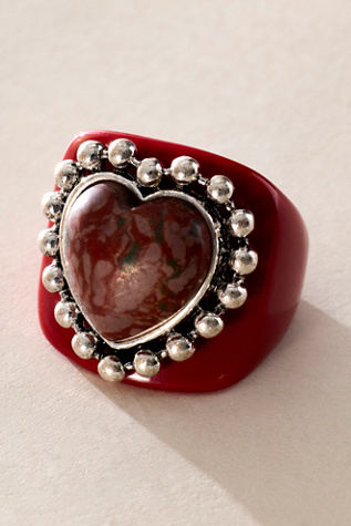 Studded Heart Ring by Free People in Red, Size: US 8
