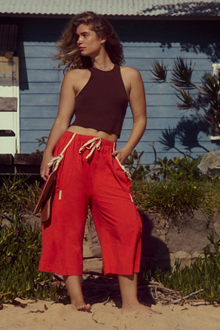 Khloe Wide Leg Pull-On Capri Pants by free-est at Free People in Red, Size: XS