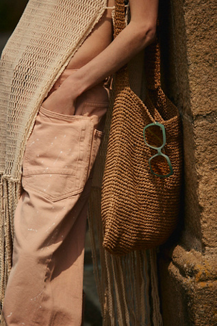 Coastal Crush Straw Tote Bag by Free People in Tan