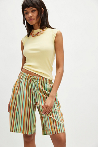 Saylor Poplin Stripe Bermuda Shorts by Free People in Yellow, Size: L