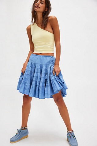 Many Layers Solid Midi Skirt by Free People in Blue, Size: XS