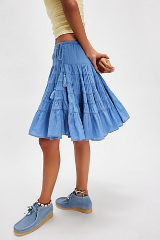 Many Layers Solid Midi Skirt at Free People in Light Blue, Size: XS