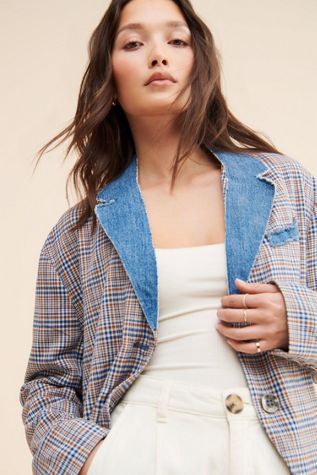Re_Nuuly x Riley Vintage Denim Trim Blazer