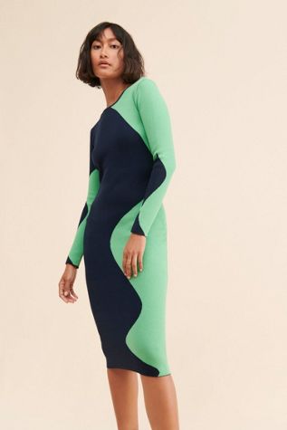 Another Girl Colorblock Wavy Knit Midi Dress