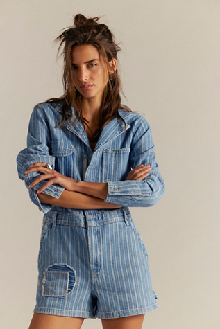 Downtown Denim Coveralls by Free People in Light Wash, Size: S