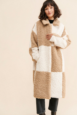 Jayley Collection Faux Shearling Checkered Coat