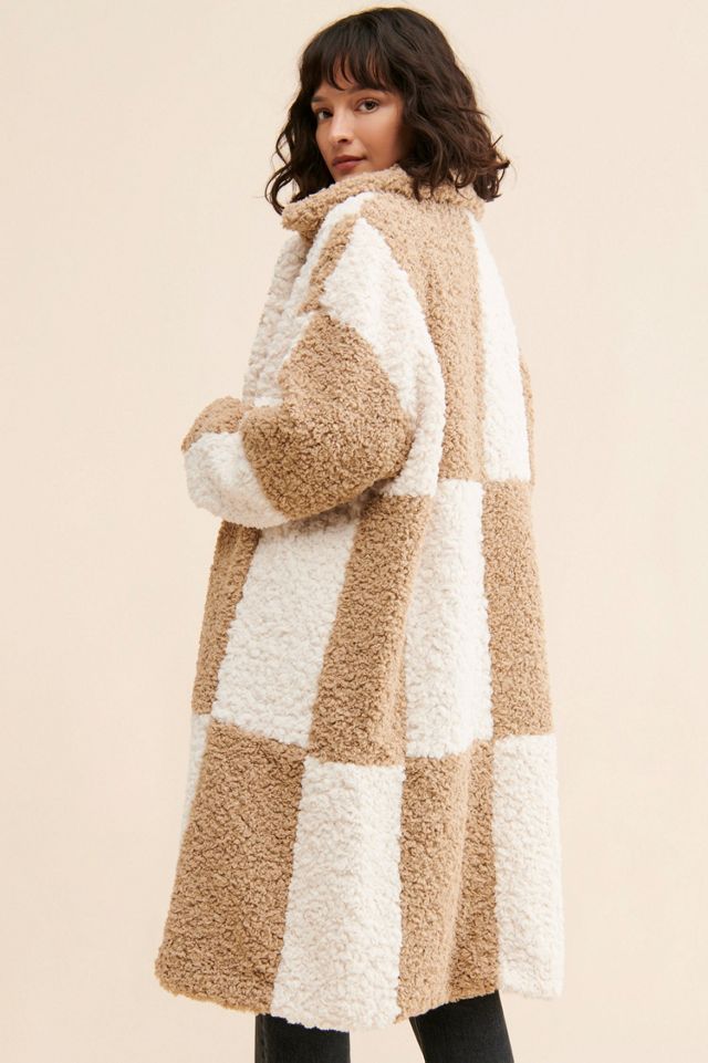 Jayley Collection Faux Shearling Checkered Coat #1