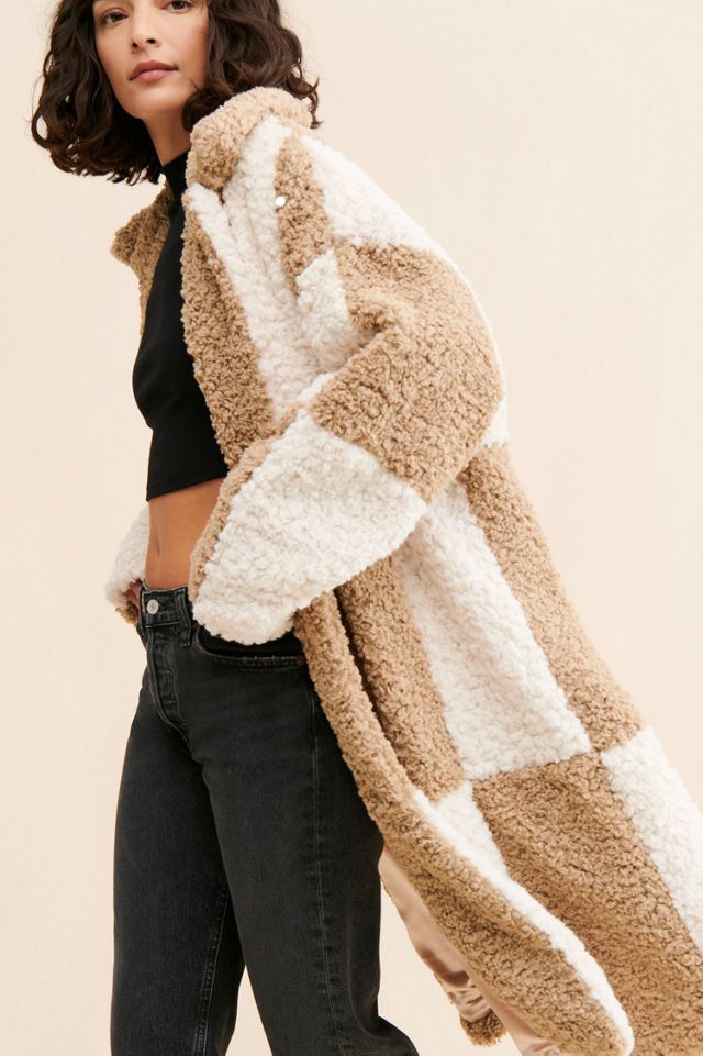 Jayley Collection Faux Shearling Checkered Coat #2