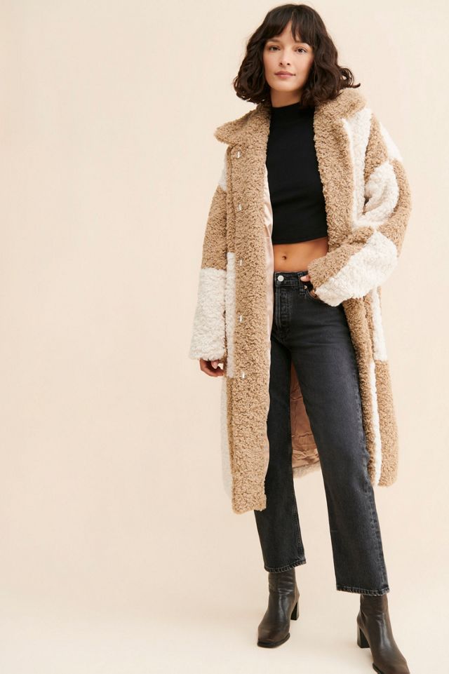 Jayley Collection Faux Shearling Checkered Coat #3