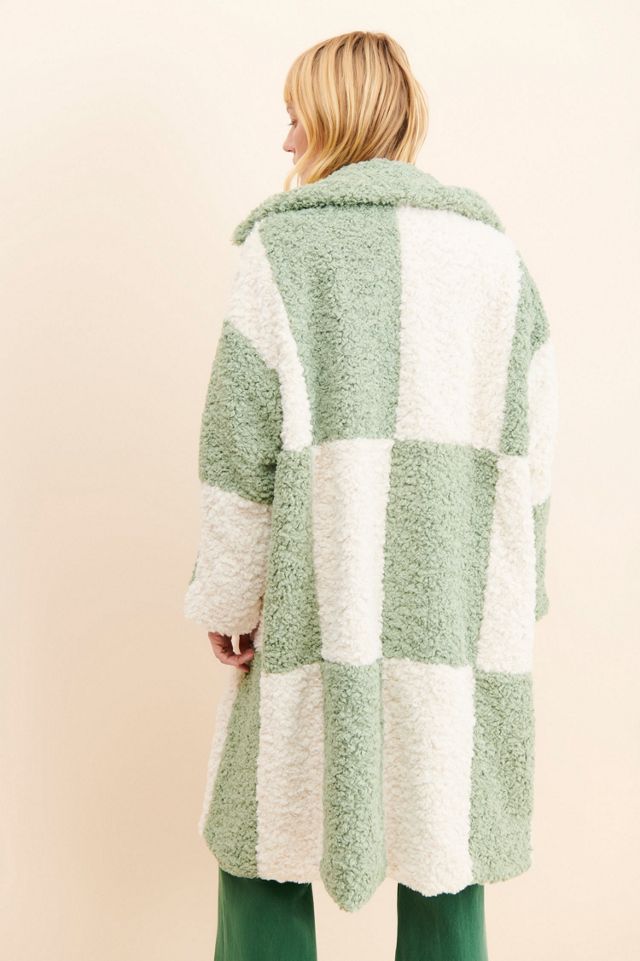 Jayley Collection Faux Shearling Checkered Coat #1