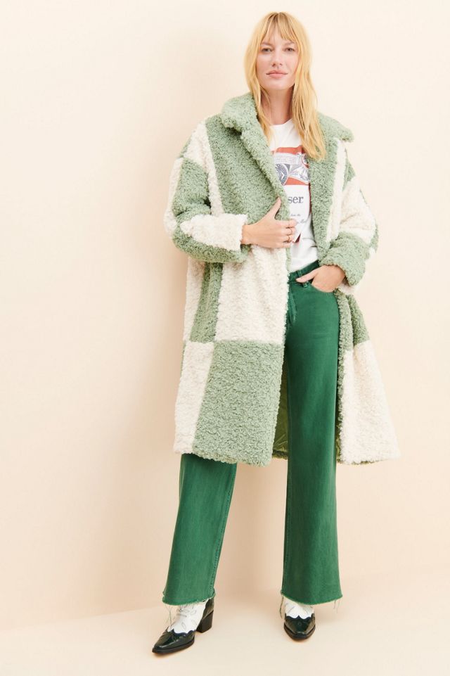 Jayley Collection Faux Shearling Checkered Coat #3