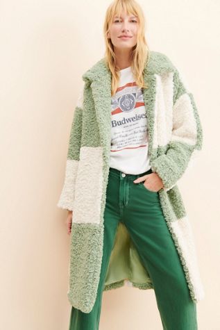 Jayley Collection Faux Shearling Checkered Coat