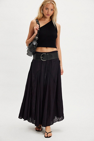 Madras That Solid Linen Maxi Skirt by Free People in Black, Size: M