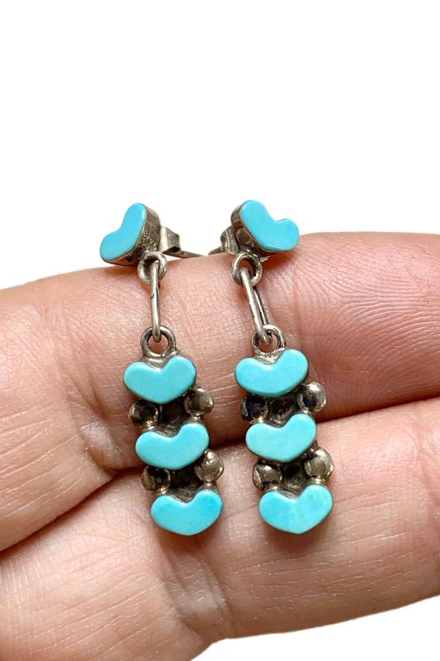 Vintage Sterling Silver Heart Dangle Earrings with Gemstones Selected by Lux Revival #1