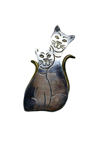 Vintage Brass + Sterling Cat and Kitten Pin or Pendant Selected by Lux Revival