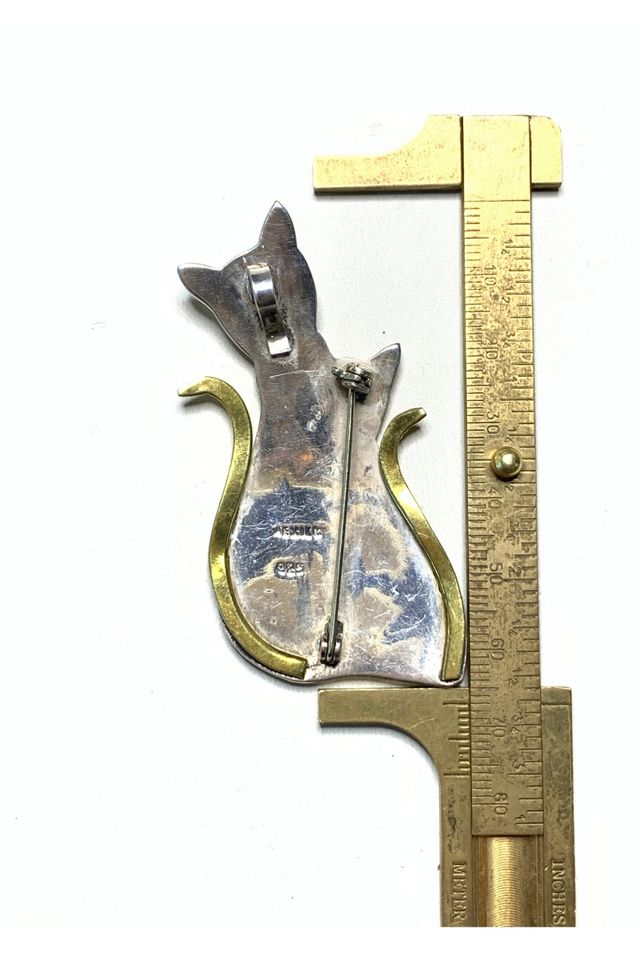 Vintage Brass + Sterling Cat and Kitten Pin or Pendant Selected by Lux Revival #2