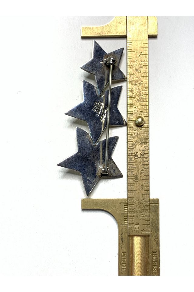 Vintage Sterling Silver Triple Star Brooch with Gemstones Selected by Lux Revival #2
