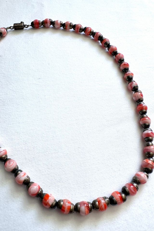 Vintage Pink Agate and Sterling Silver Necklace Selected by Grievous Angel Vintage #1