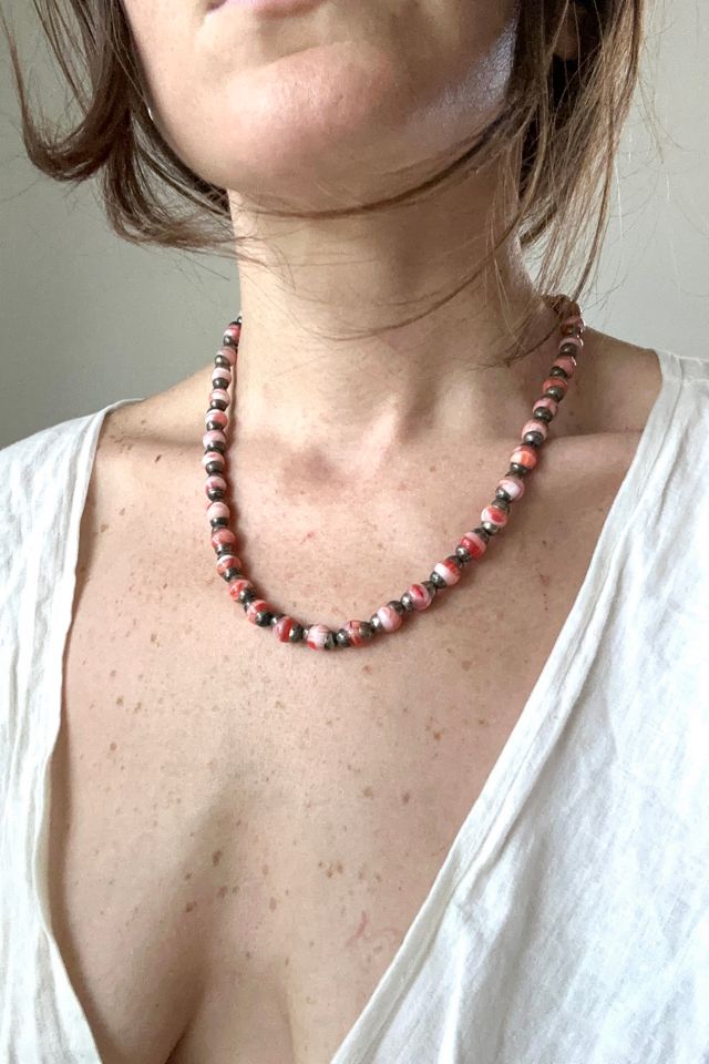 Vintage Pink Agate and Sterling Silver Necklace Selected by Grievous Angel Vintage #3