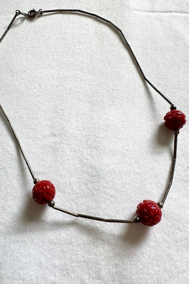 Vintage Sterling and Pink Jade Necklace Selected by Cherry #1
