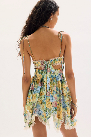 Женское платье For Love & Lemons Elea Asymmetrical Mini, цвет: Жёлтый синий — фото 2