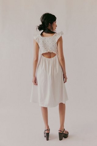 For Love & Lemons Birdie Bow Smocked Midi Dress