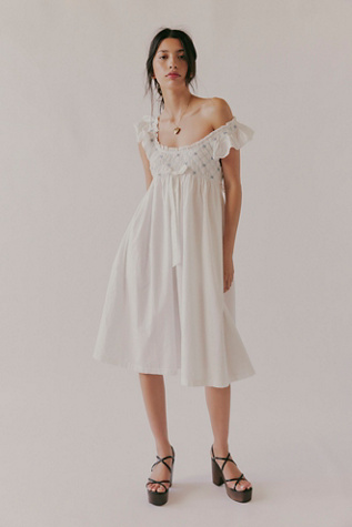 For Love & Lemons Birdie Bow Smocked Midi Dress