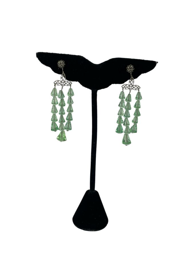 Vintage Green Beaded Crystal Earrings Selected By Ankh By Racquel #1