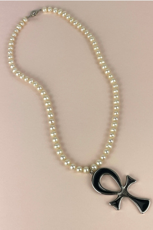 Vintage Large Ankh Symbol Pearl Necklace Selected By Ankh By Racquel