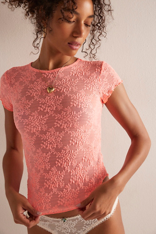 Ready To Go Lace Tee by Intimately at Free People in Pink, Size: L