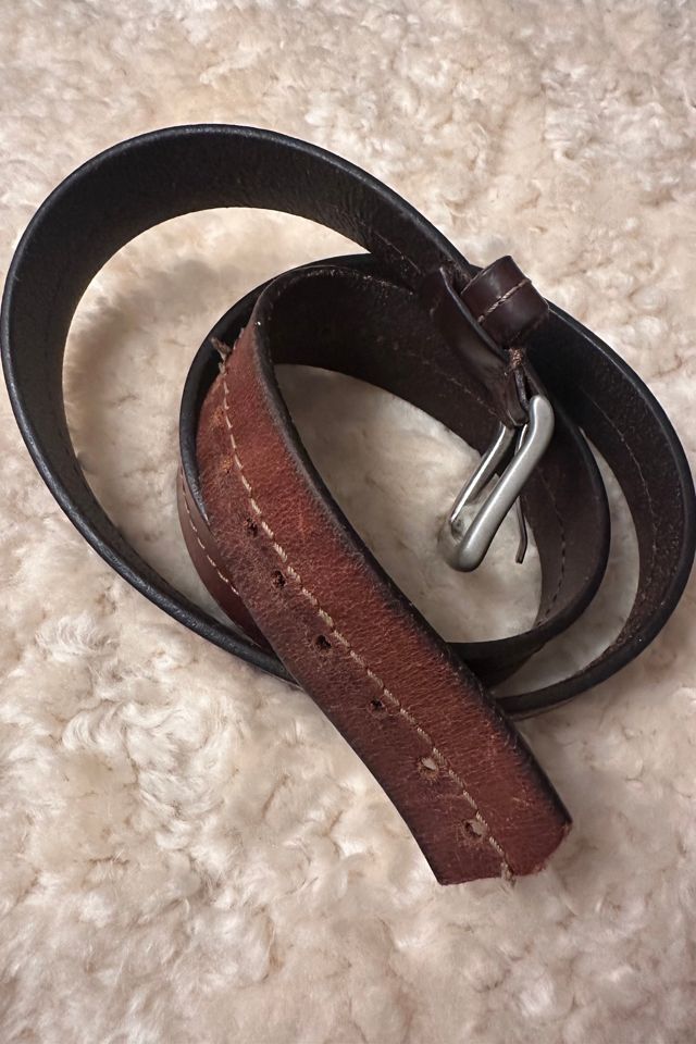 Vintage Leather Belt with Center Stitch and Brass Buckle Selected by KA.TL.AK #1