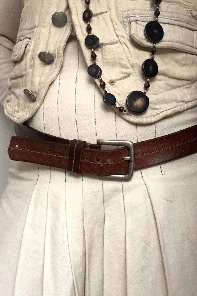 Vintage Leather Belt with Center Stitch and Brass Buckle Selected by KA.TL.AK #2