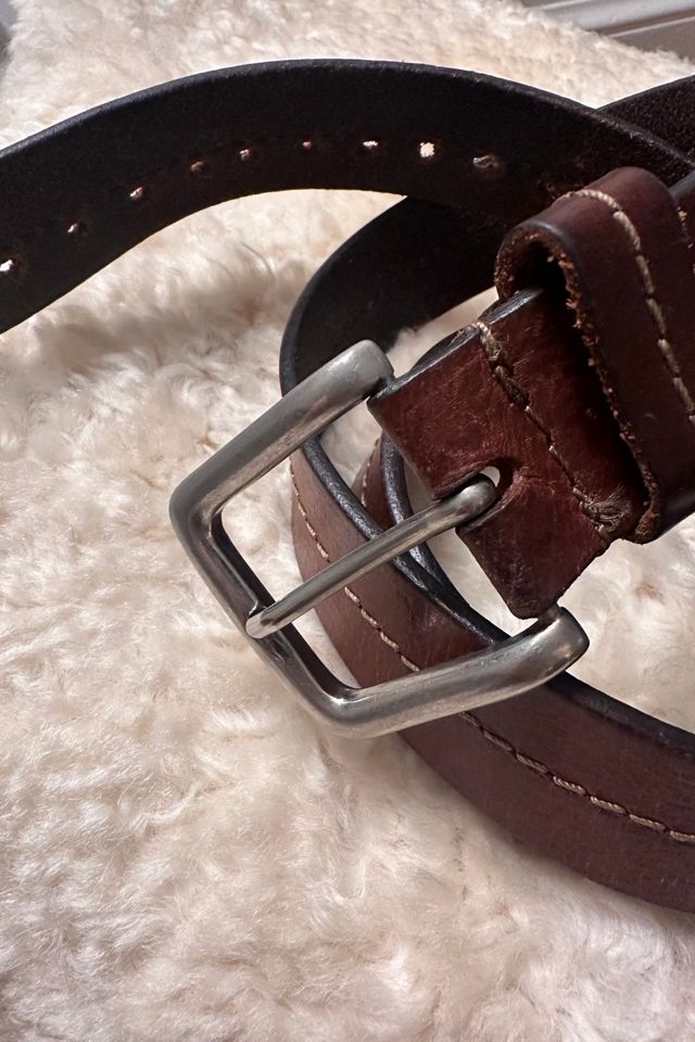 Vintage Leather Belt with Center Stitch and Brass Buckle Selected by KA.TL.AK #3